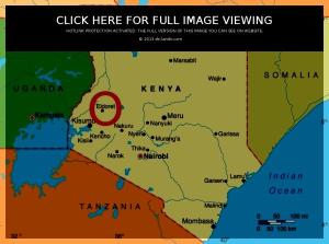 Map of Kenya with a mark in Eldoret